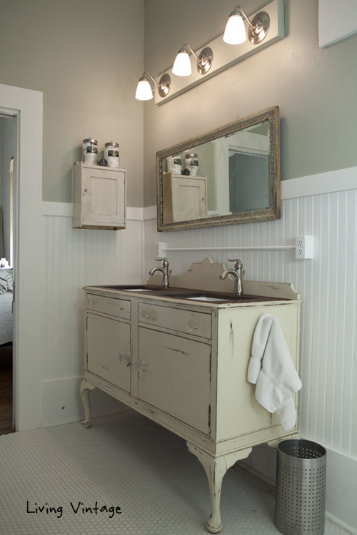 the custom bathroom vanity and vintage medicine cabinet  Living 