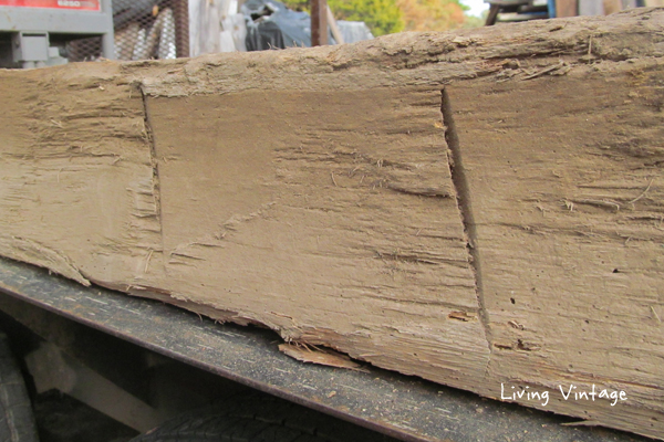 closeup of a hand hewn beam