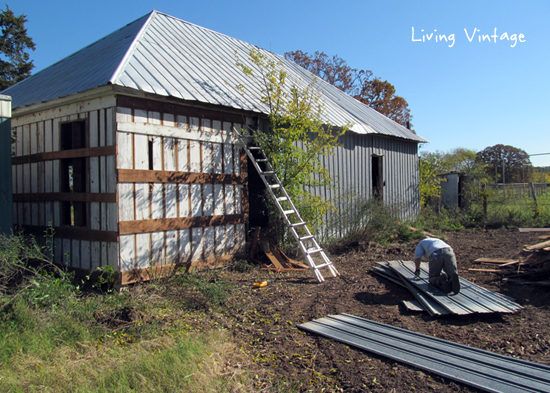 removing the tin from the outside walls