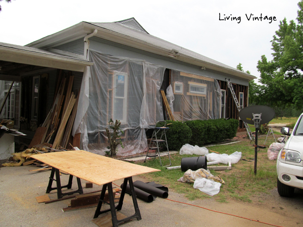 we protected the house from rain with plastic